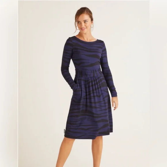 Boden Abigail Jersey Dress in Navy Zebra 16L - Picture 1 of 6